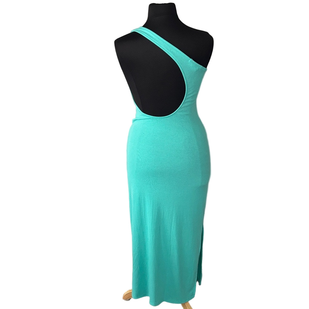 Free People Beach One Shoulder Aqua Maxi Dress Open Back Bodycon Resort size M - Picture 2 of 7